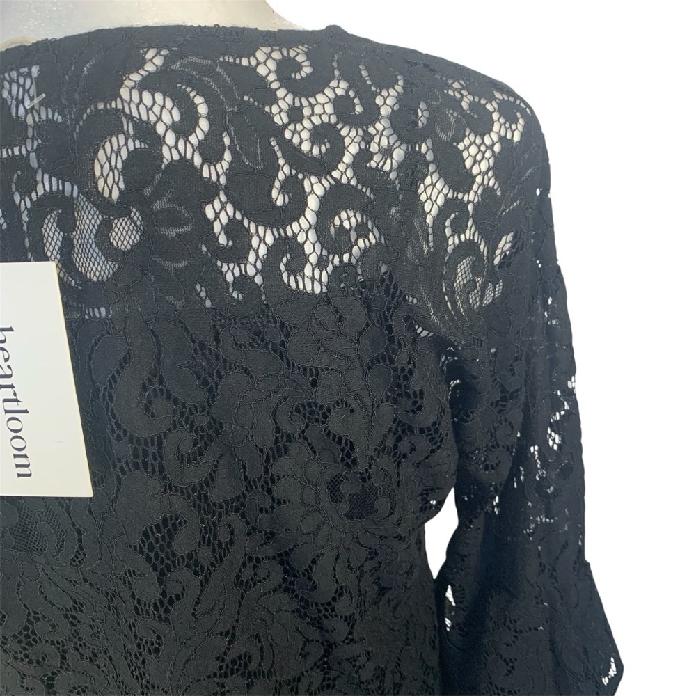 ๐ Heartloom Black Lace Top Tiered Ruffle 3/4 Sleeve Bubble Cuff Elegant Event S - Picture 4 of 14